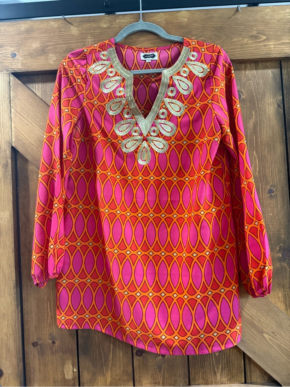 Mud Pie Pink & Orange Embellished V-Neck Tunic